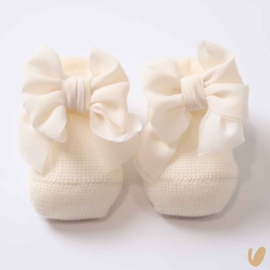 Scarpine lana fiocco crepe Babbucce 0/3 mesi