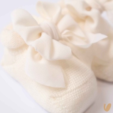 Scarpine lana fiocco crepe Babbucce 0/3 mesi