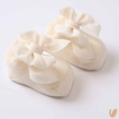 Scarpine lana fiocco crepe Babbucce 0/3 mesi