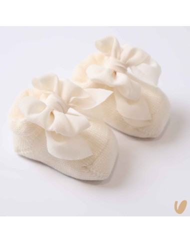 Scarpine lana fiocco crepe Babbucce 0/3 mesi