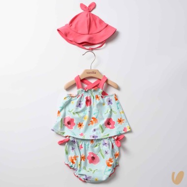 Completo mare top costume e cappello Neonata