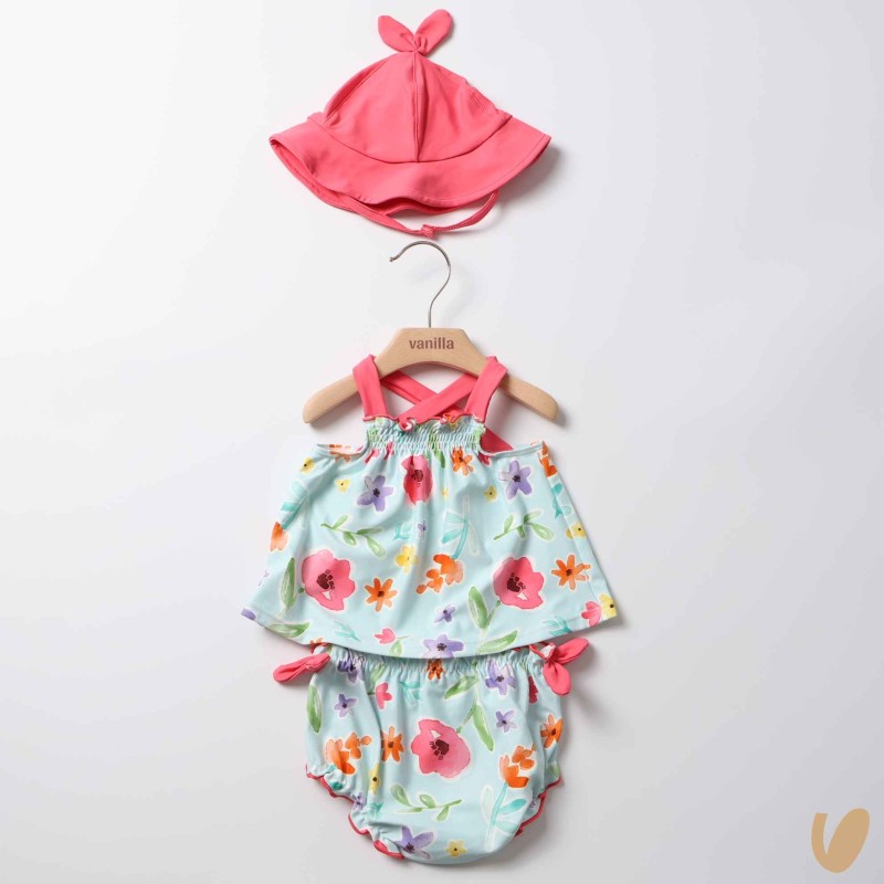 Completo mare top costume e cappello Neonata