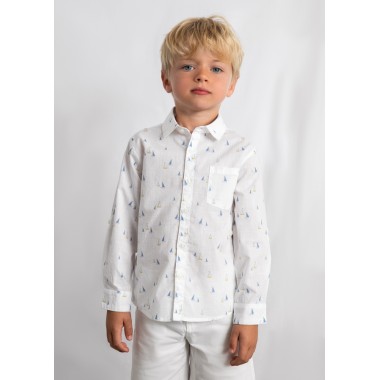 Camicia misto lino barche a vela              Camicia