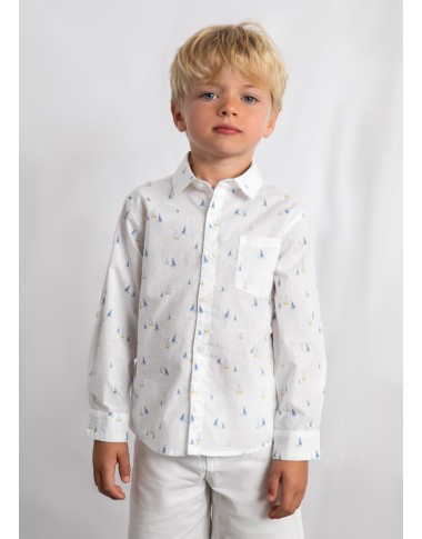 Mixed linen sailboats sailing shirt