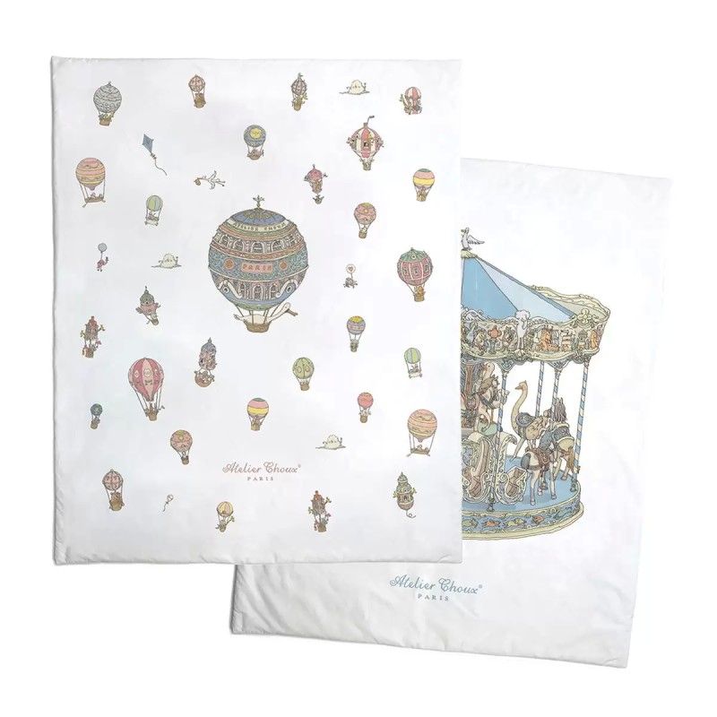 Piumone Double carosello celeste e mongolfiere Coperta e Lenzuola