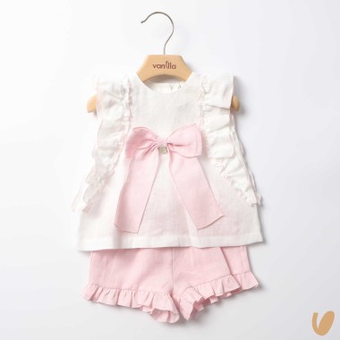 Completo in puro lino fiocco Completo e Pagliaccetto