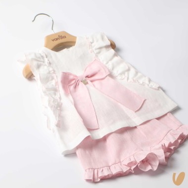 Completo in puro lino fiocco Completo e Pagliaccetto