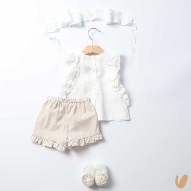 Completo in lino e crochet Completo e Pagliaccetto