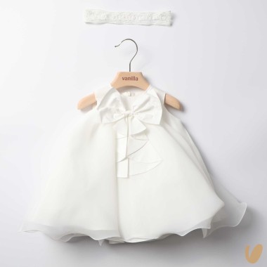 Abito in chiffon e fascia Battesimo