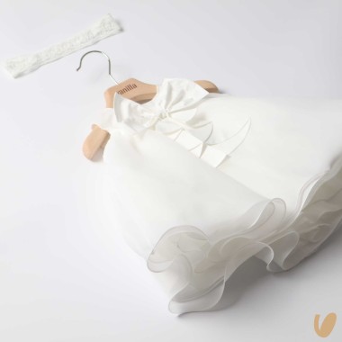 Abito in chiffon e fascia Battesimo