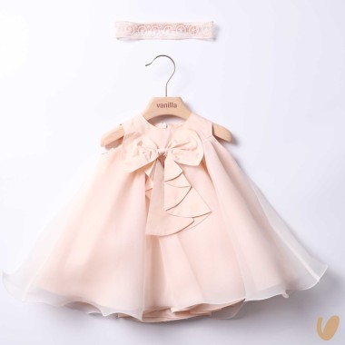 Abito in chiffon e fascia Battesimo