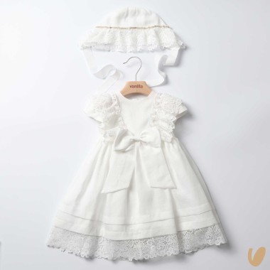 Abito in lino con cuffia Battesimo