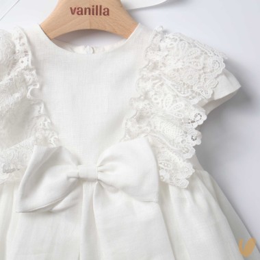 Abito in lino con cuffia Battesimo