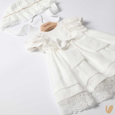 Abito in lino con cuffia Battesimo