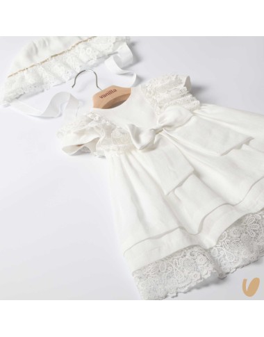 Abito in lino con cuffia Battesimo