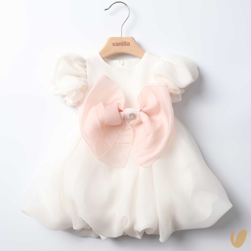 Abito chiffon con fiocco Battesimo