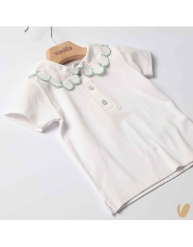 Polo in jersey co collar flowers