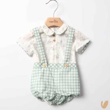 Salopette vichy e camicia coniglietti Completo e Pagliaccetto