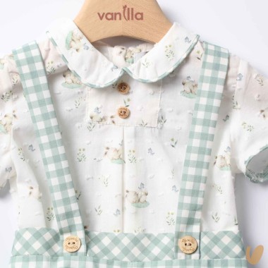 Salopette vichy e camicia coniglietti Completo e Pagliaccetto