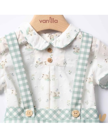Salopette vichy e camicia coniglietti Completo e Pagliaccetto