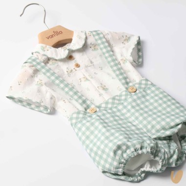 Salopette vichy e camicia coniglietti Completo e Pagliaccetto