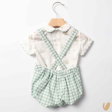 Salopette vichy e camicia coniglietti Completo e Pagliaccetto