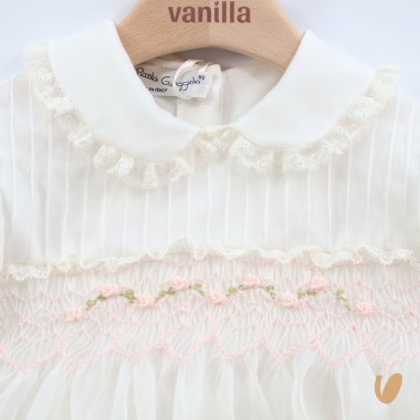 Abito organza di seta ricamato a mano Battesimo