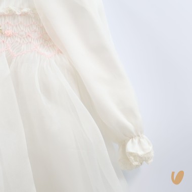 Abito organza di seta ricamato a mano Battesimo