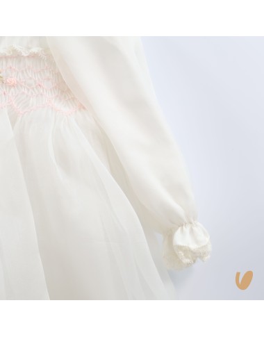 Abito organza di seta ricamato a mano Battesimo