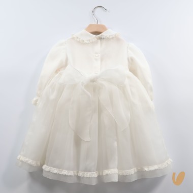 Abito organza di seta ricamato a mano Battesimo