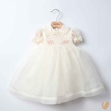 Abito in organza di seta punto smock Battesimo