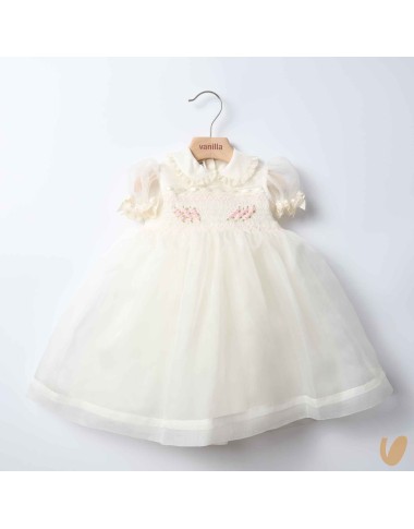 Abito in organza di seta punto smock Battesimo