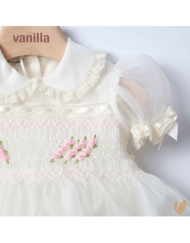 Abito in organza di seta punto smock Battesimo