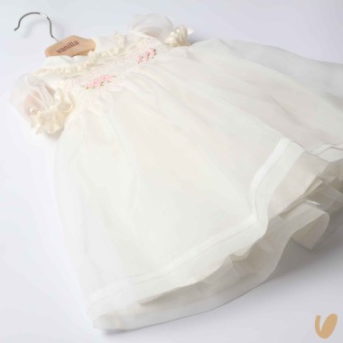 Abito in organza di seta punto smock Battesimo