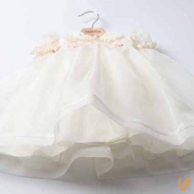 Abito in organza di seta punto smock Battesimo