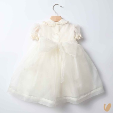 Abito in organza di seta punto smock Battesimo