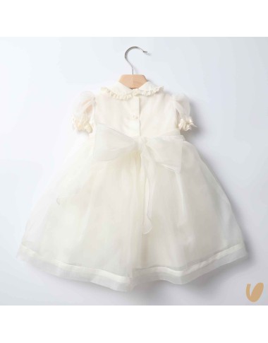 Abito in organza di seta punto smock Battesimo