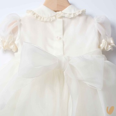 Abito in organza di seta punto smock Battesimo
