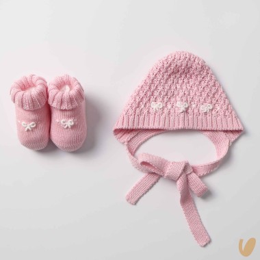 Scarpette e cuffia nodi d'amore ricamati a mano Cappello e Guanti