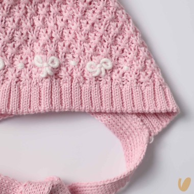 Scarpette e cuffia nodi d'amore ricamati a mano Cappello e Guanti