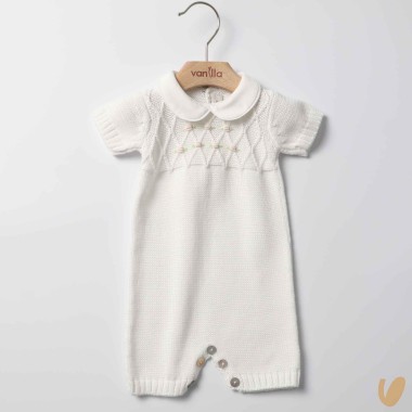 Pagliaccetto in filo roselline ricamate a mano Set Nascita e Uscita Clinica