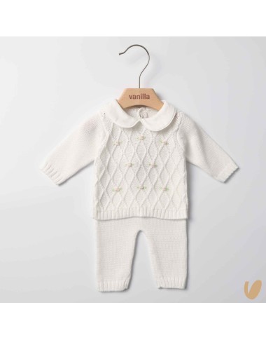 Completo in filo roselline ricamate a mano Set Nascita e Uscita Clinica