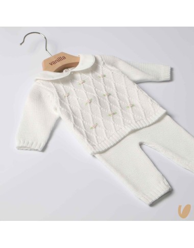 Completo in filo roselline ricamate a mano Set Nascita e Uscita Clinica