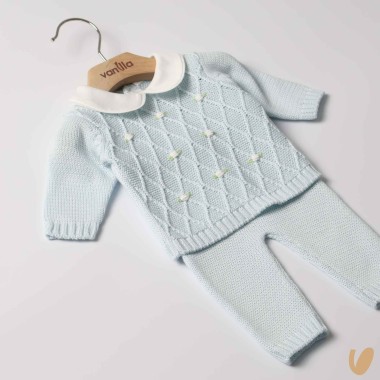 Completo in filo roselline ricamate a mano Set Nascita e Uscita Clinica