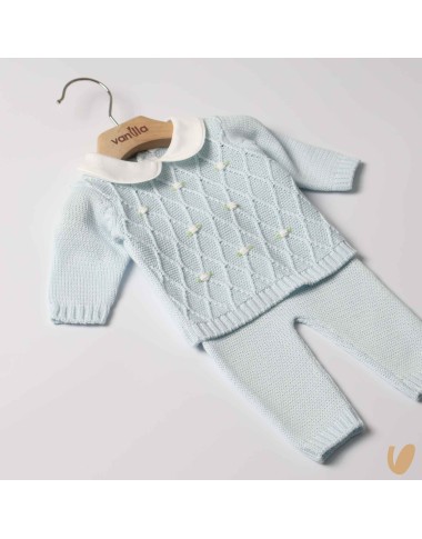 Completo in filo roselline ricamate a mano Set Nascita e Uscita Clinica