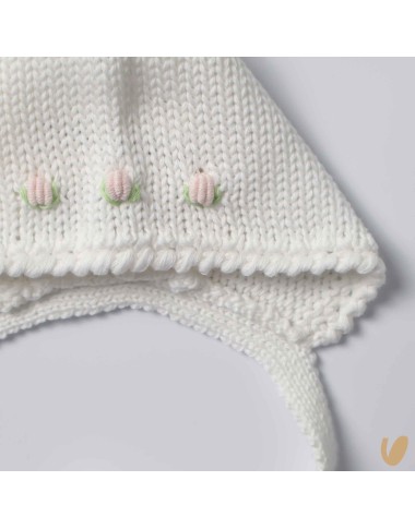 Scarpette e cuffia roselline ricamate a mano Cappello e Guanti