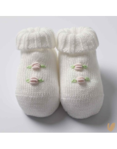 Scarpette e cuffia roselline ricamate a mano Cappello e Guanti