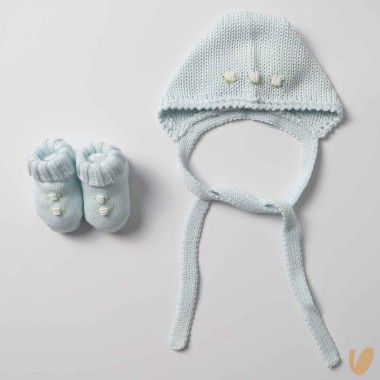 Scarpette e cuffia roselline ricamate a mano Cappello e Guanti