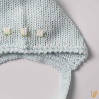 Scarpette e cuffia roselline ricamate a mano Cappello e Guanti