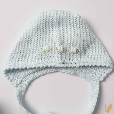 Scarpette e cuffia roselline ricamate a mano Cappello e Guanti